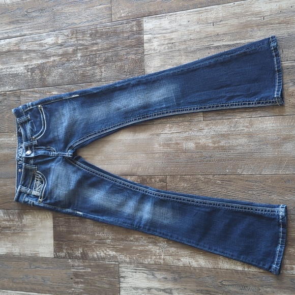 ROCK & ROLL Cowgirl "Rival Low Rise" Bootcut blingy rodeo jeans sz 24x32L euc - Picture 2 of 15